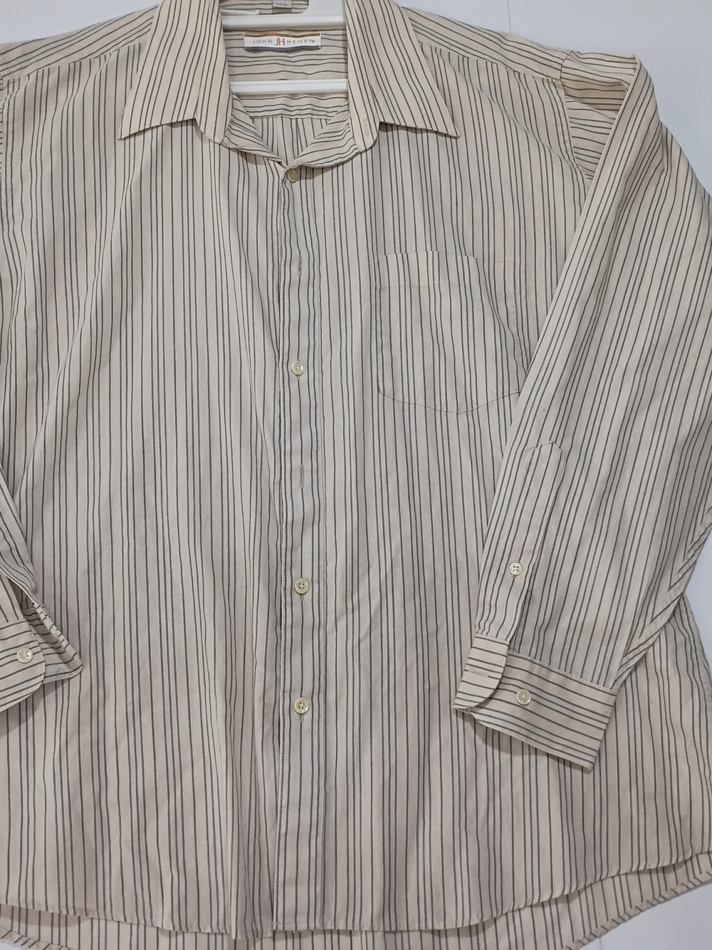 Men's Long-Sleeve Stripe Dress Shirt - Beige/Black